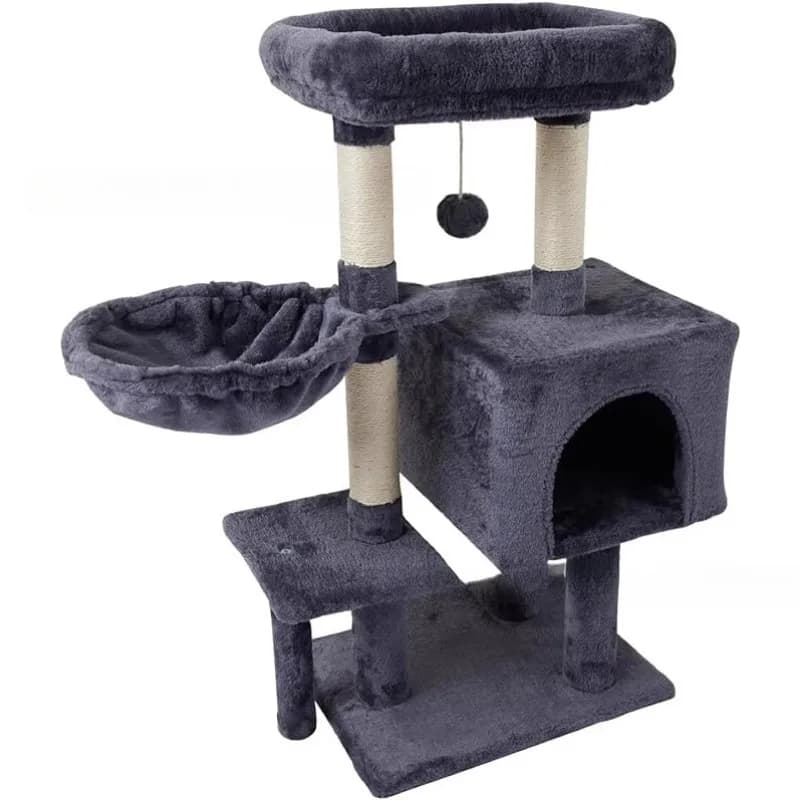 Albero per gatti con amaca e tiragraffi, casetta per gatti, torre per giocattoli per gatti, K01, grigio scuro