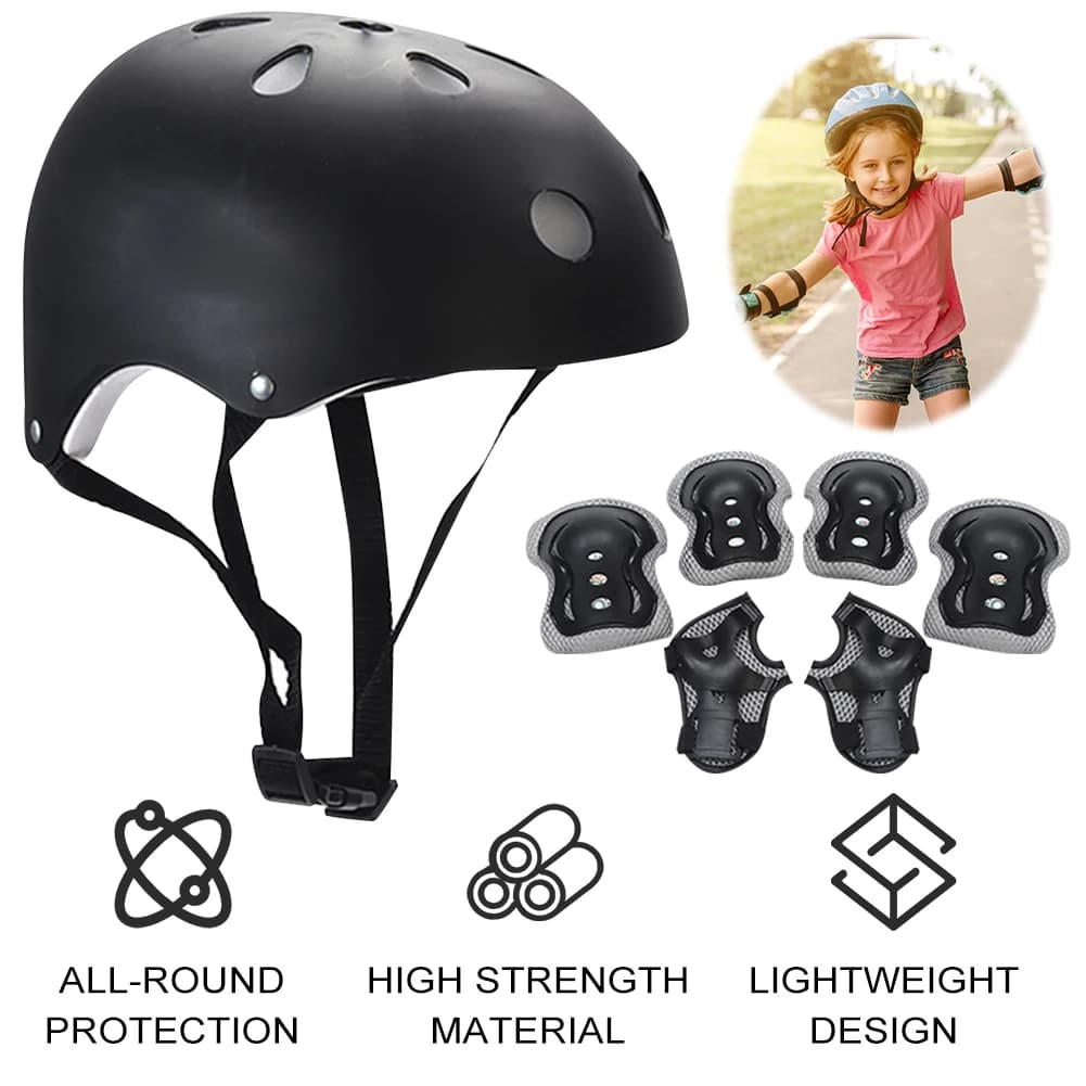 Set di Protezioni per Bambini da 7 Pezzi: Casco, Ginocchiere, Gomitiere e Polsiere per Bicicletta, Ciclismo, Skateboard, Monopattino e Pattinaggio