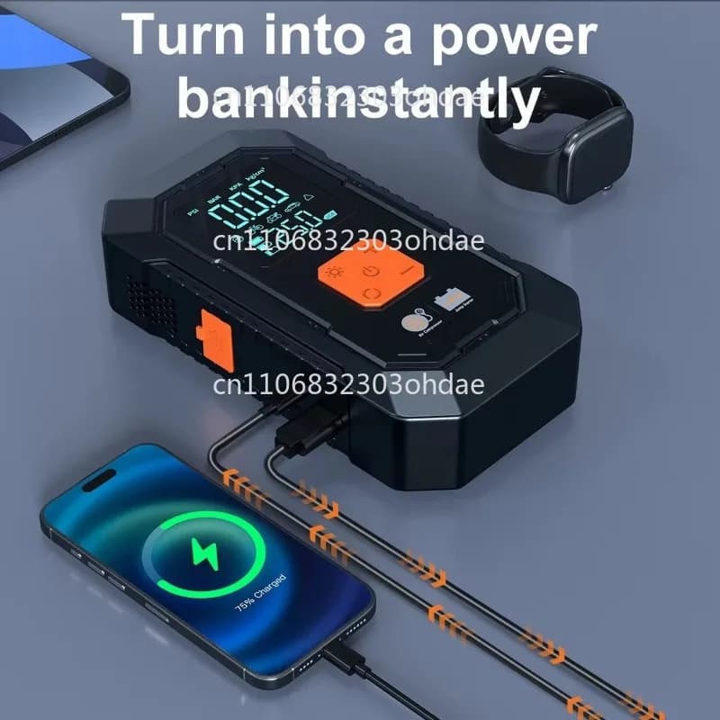 Avviatore di Emergenza per Auto con Pompa d'Aria, Power Bank 12V, Gonfiatore Pneumatici, Avviatore Portatile per Auto