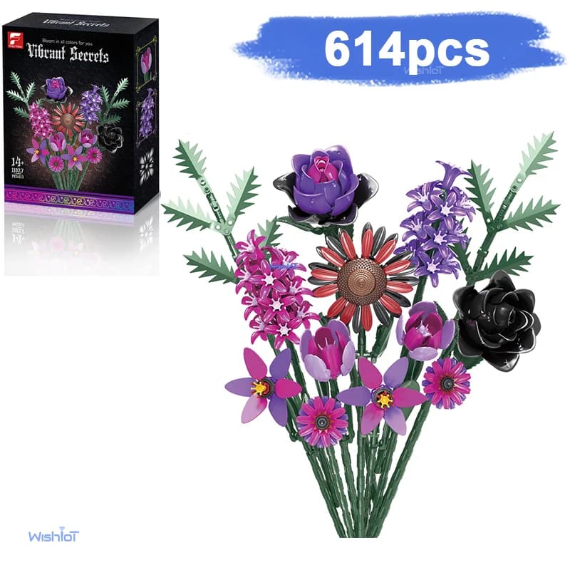 11027 Gothic Floral 614pcs Flower Bouquet DIY Small-Piece Building Blocks Model MOC Technical Assembly Toys for Kids Gifts
