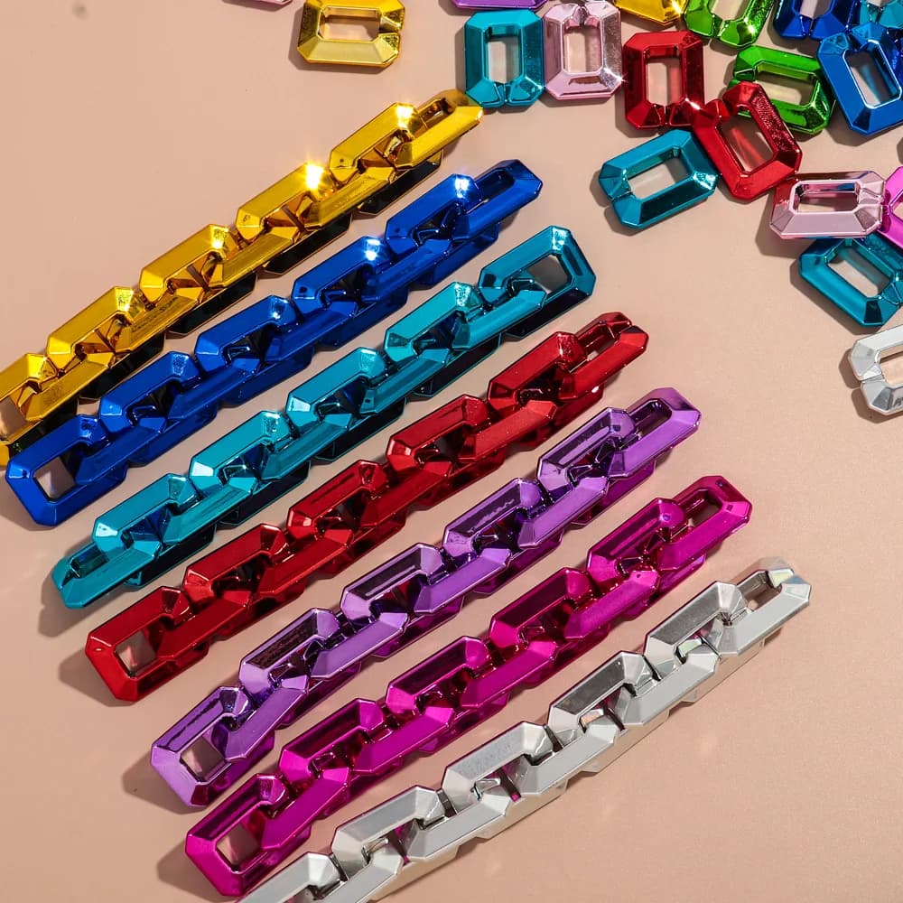 20pcs Metallic Color Acrylic 21x28mm Square Rings Link Chain Beads for Bracelet Necklace Earrings Making DIY Jewelry Accessories