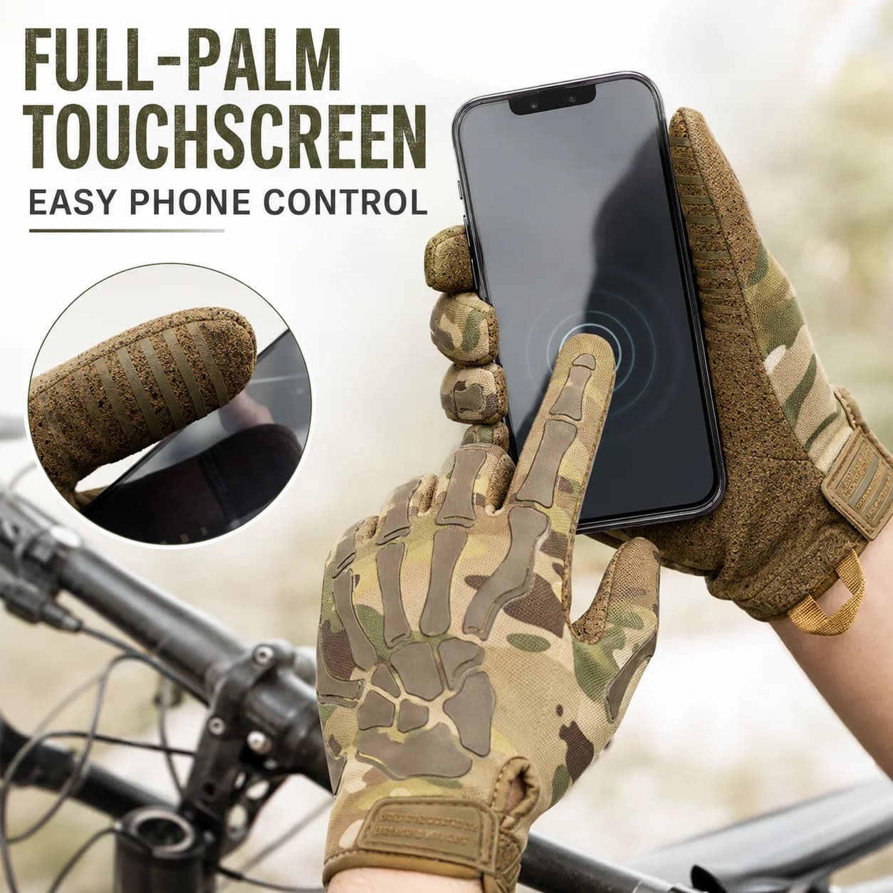 Men Ice Silk Full Finger Cycling Gloves Breathable Touchscreen Anti-Slip Wear Resistant for MTB Road Bike Outdoor Spring Summer