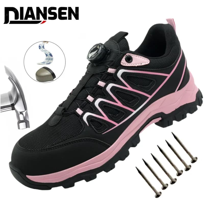 Women's Anti-slip Anti-slip Shoe, Protective Work Shoes with Steel Tip and Perforation-resistant, and comfortable women's shoes with rotating buckle