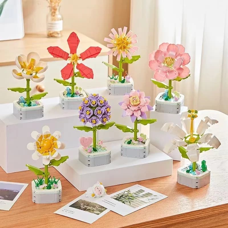 Fiori da costruzione, piante in vaso, girasoli, tulipani, decorazioni floreali profumate, giocattoli puzzle, regali natalizi