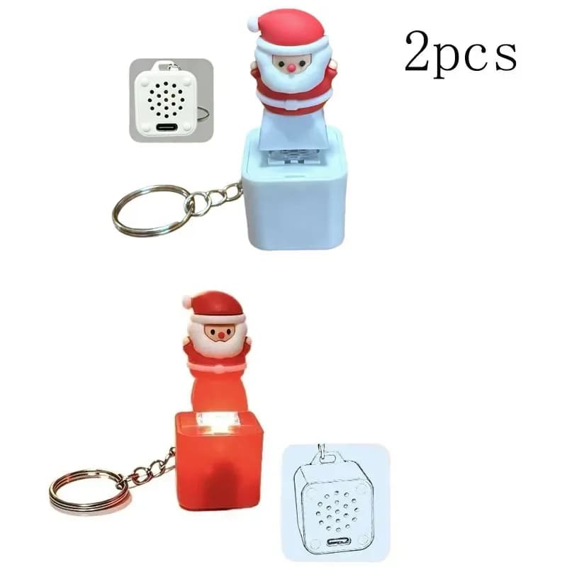 /Light Up Santa Claus Stress Relief Keychain Voice Function Christmas Key Ring for Bag Pendant Xmas Party Small Gif**