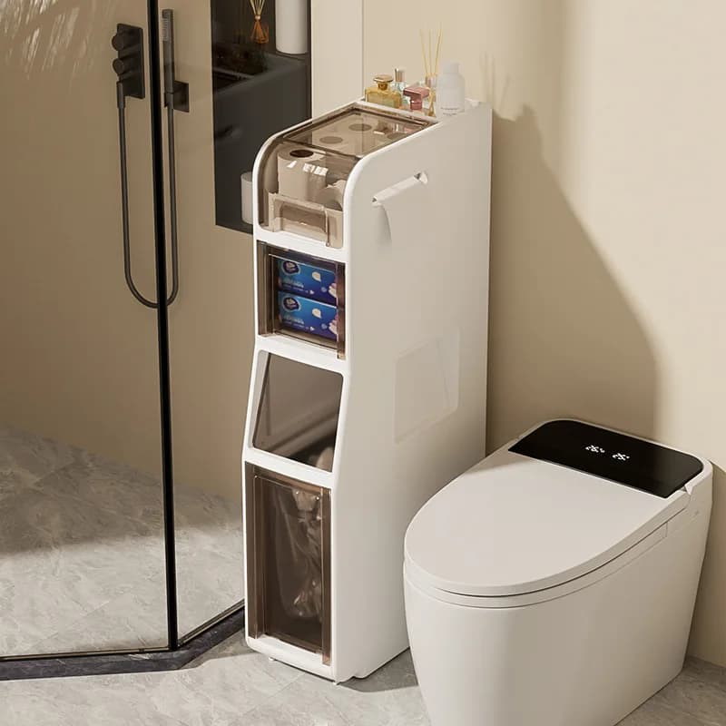 Scaffale per WC Armadietto portaoggetti per cucitura da bagno Scatola per carta igienica con ripiano per pattumiera Armadietto laterale per WC
