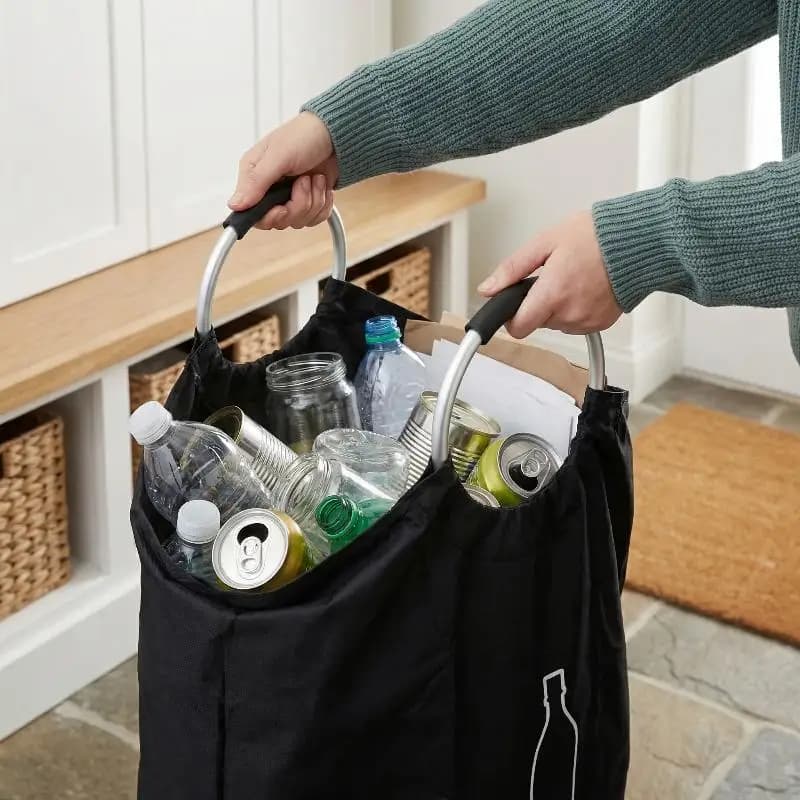 Nuovo Cesto Portabottiglie Vuote con Manico in Alluminio 90L, Borsa Raccoglitore per Bottiglie di Acque Reflue, Contenitore Pieghevole per Riciclo 1PC