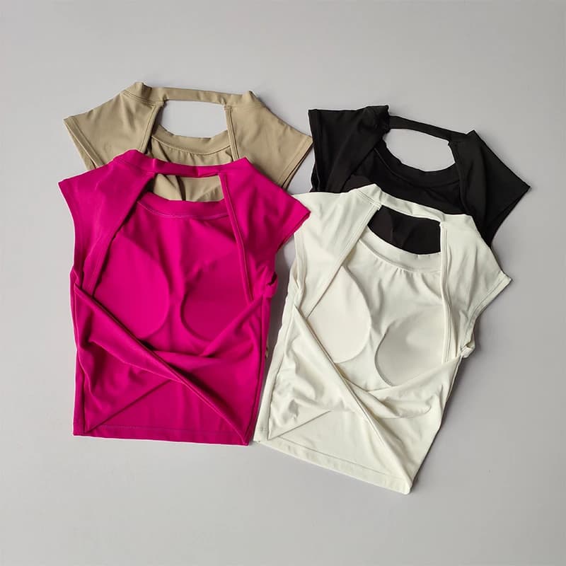 Sporty T-shirt with fixed padding on the sexy short breast without back Women's vest fast drying up Yoga suit Top Clothing