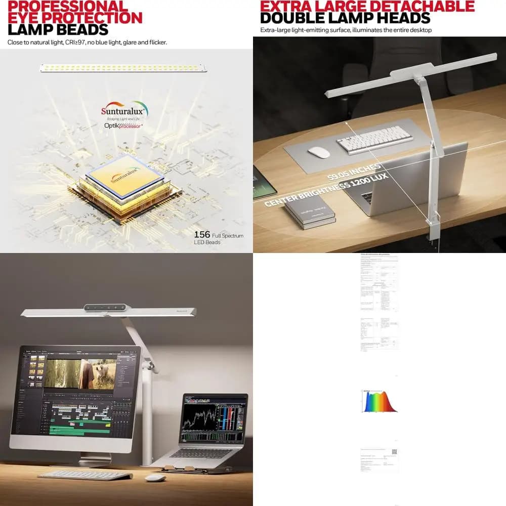 Clip Desk Lamp, 1200LM LED Light with Eye Protection, 4 Color Temperatures and Gradual Adjustment for Home Use and Office