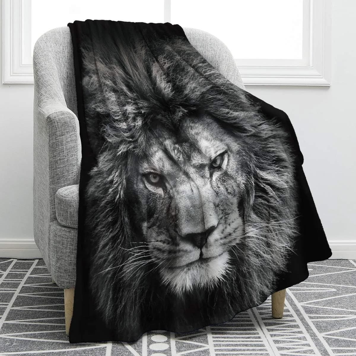1PC Coperta in flanella con leone della giungla stampata digitale in stile contemporaneo per divano letto, comode coperte calde, regali per tutte le stagioni