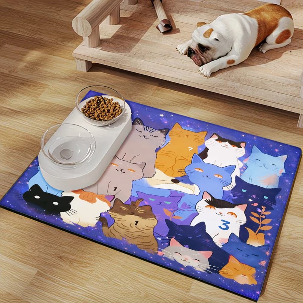 Tappetino antiscivolo per l'alimentazione degli animali domestici con motivo simpatici gatti nello spazio, forniture per animali domestici, tappetini antispruzzo e antiscivolo per cani e gatti