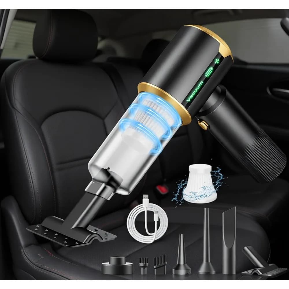 Aspirapolvere Portatile ad Alta Potenza 16000Pa con Motore Brushless, Filtro HEPA, Kit 7in1, Tipo C per Auto, Casa e Animali Domestici