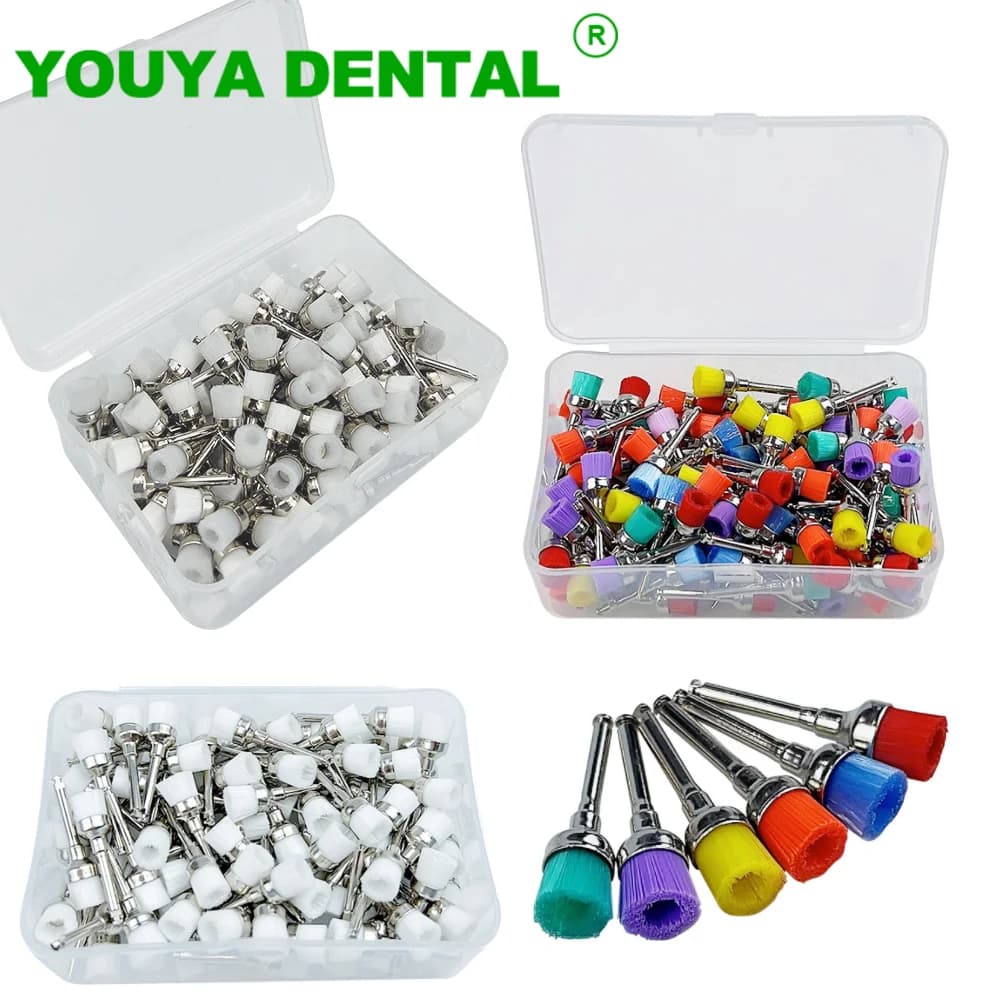 100 pz/scatola Dentale Nylon Lucidatura Spazzole Prophylaxi Ciotola Colorata Tipo di Chiusura Lucidatore Testa Della Spazzola Sbiancamento Dei Denti Strumenti