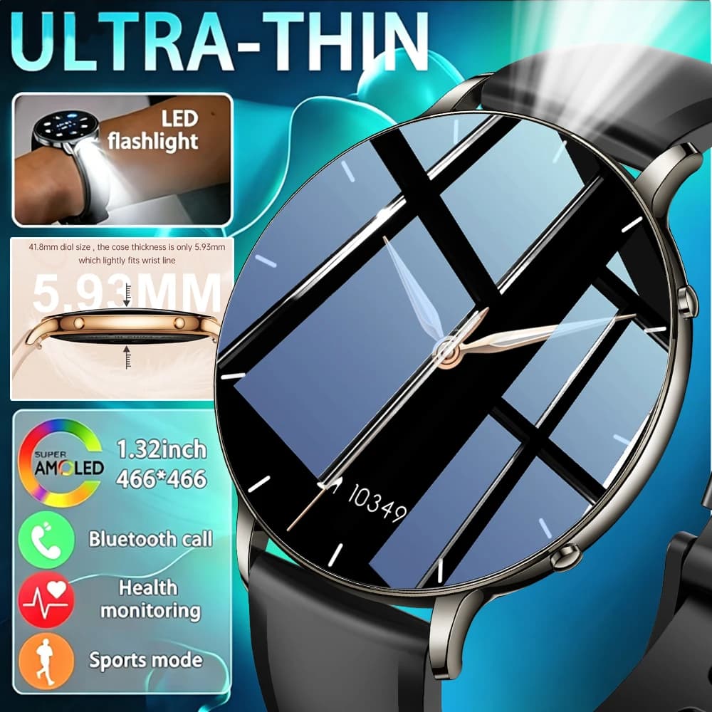 New Ultra Thin Fashion Smart Watch Women Screen Always Display Time Sports Bracelet Bluetooth Call AMOLED Smartwatch Woman