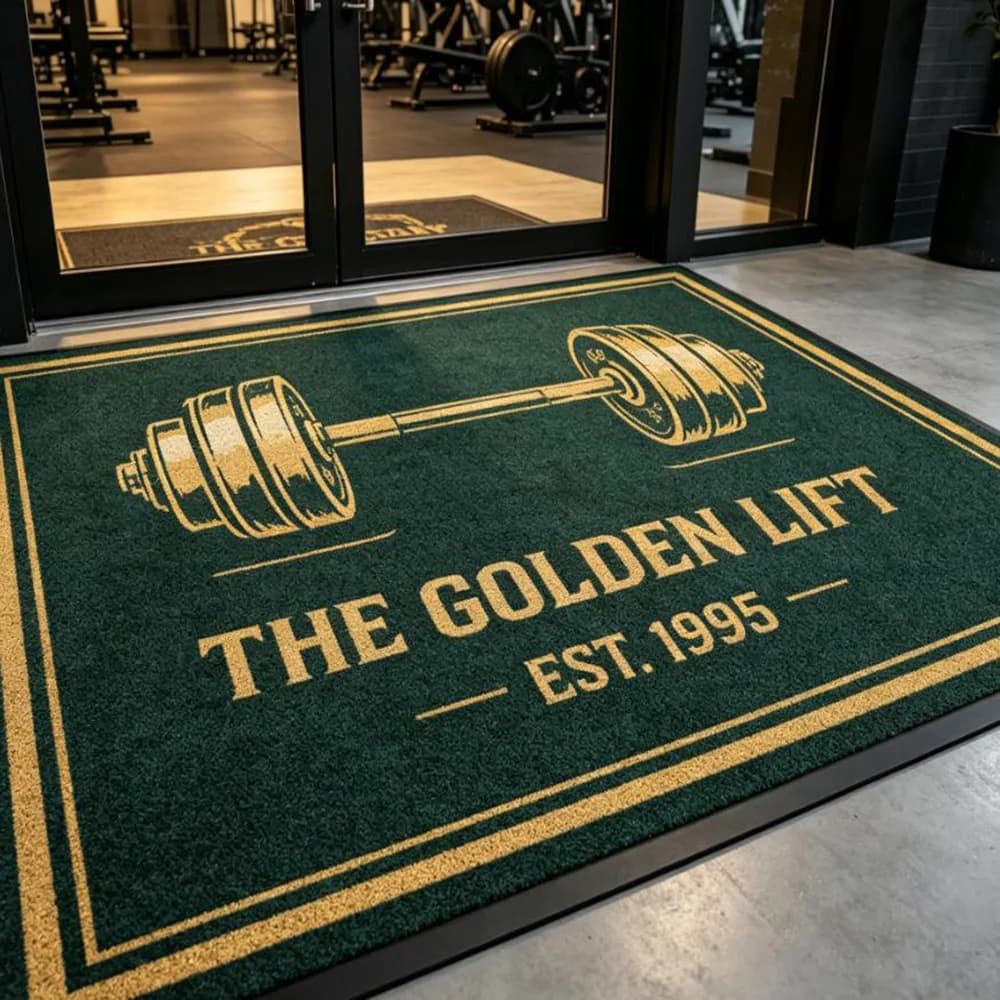 Rug gym custom logo print waterproof stain proof floor mat durable fitness club entry rug for sports commercial decor