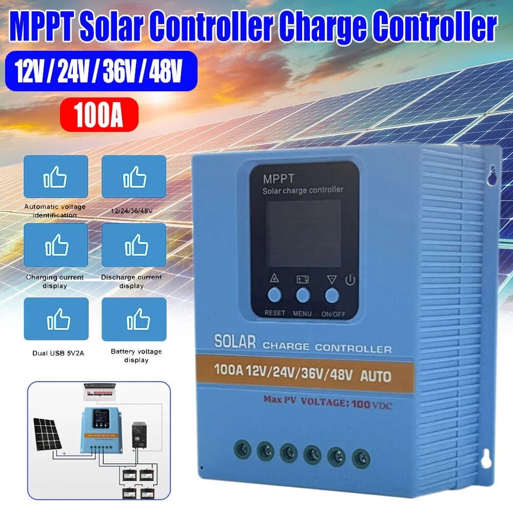 Regolatore di carica solare MPPT 4800W 100A12V 24V 36V 48V Regolatore fotovoltaico batteria USB con display LCD Doppia uscita USB per pannello solare