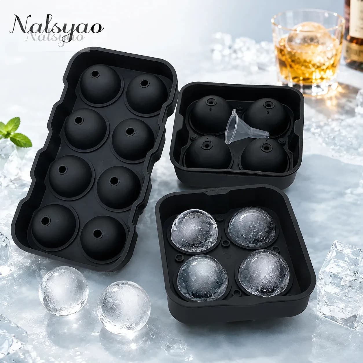 Wholesale 4 6 8 Grid Ice Ball Mold Reusable Silicone Ice Cube Tray for Whiskey Big Ice Cube Maker