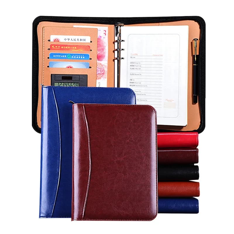 A6/A5/B5 Cartella Gestore Padfolio Diario di Notebook e Calcolatrice Ufficiale Legante Spirale Nota Libro di Affari Sacchetto Della Chiusura Lampo linea Manuale