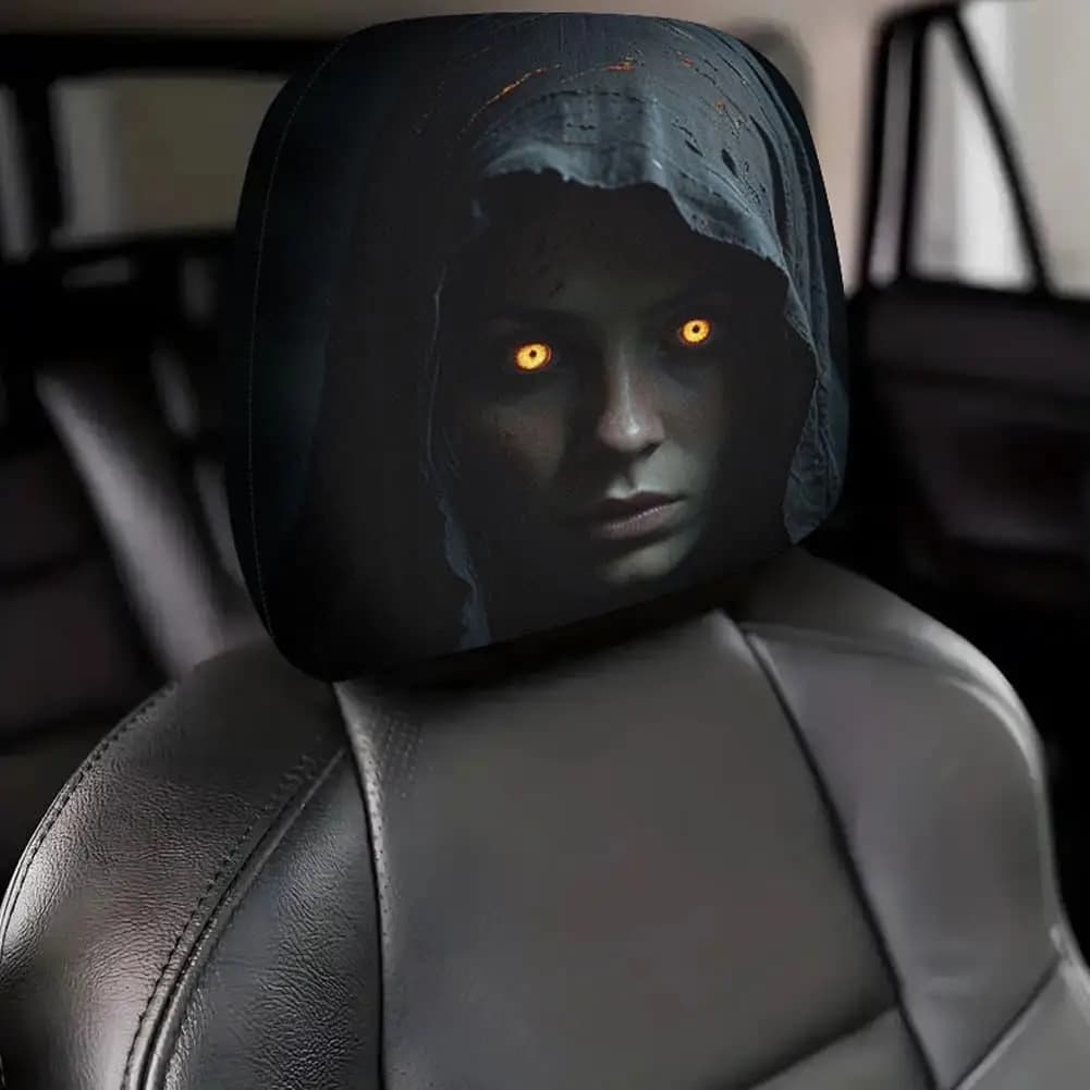 Scary Face Car Headrest Covers 2Pcs Halloween Horror Style Stretch Seat Protector Dustproof Universal Vehicle Interior Decor