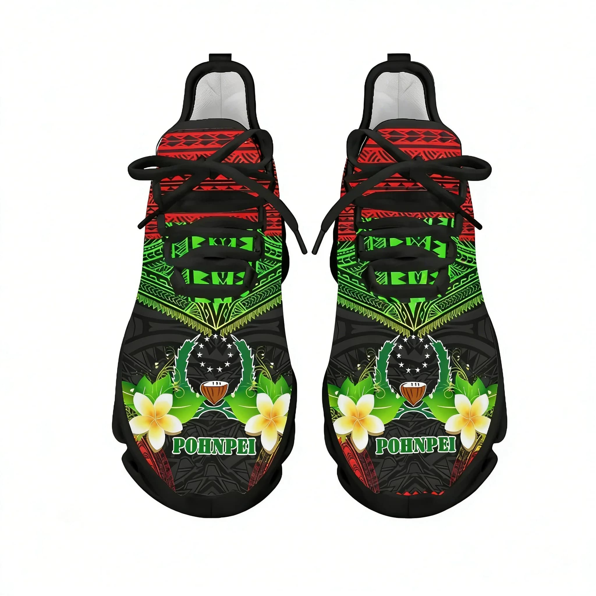 Women's shoes with Polynesian design Pohnpei Plumeria, breathable mesh, summer, racing, casual, tennis.
