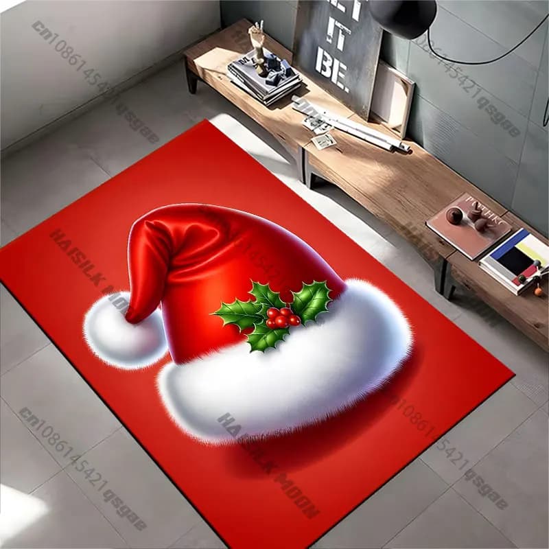 Tappeto natalizio con cappello di Babbo Natale, tappeto da yoga, decorazione per soggiorno, tappetino per gattonare per bambini, zerbino, tappeto decorativo, tappetino da gioco