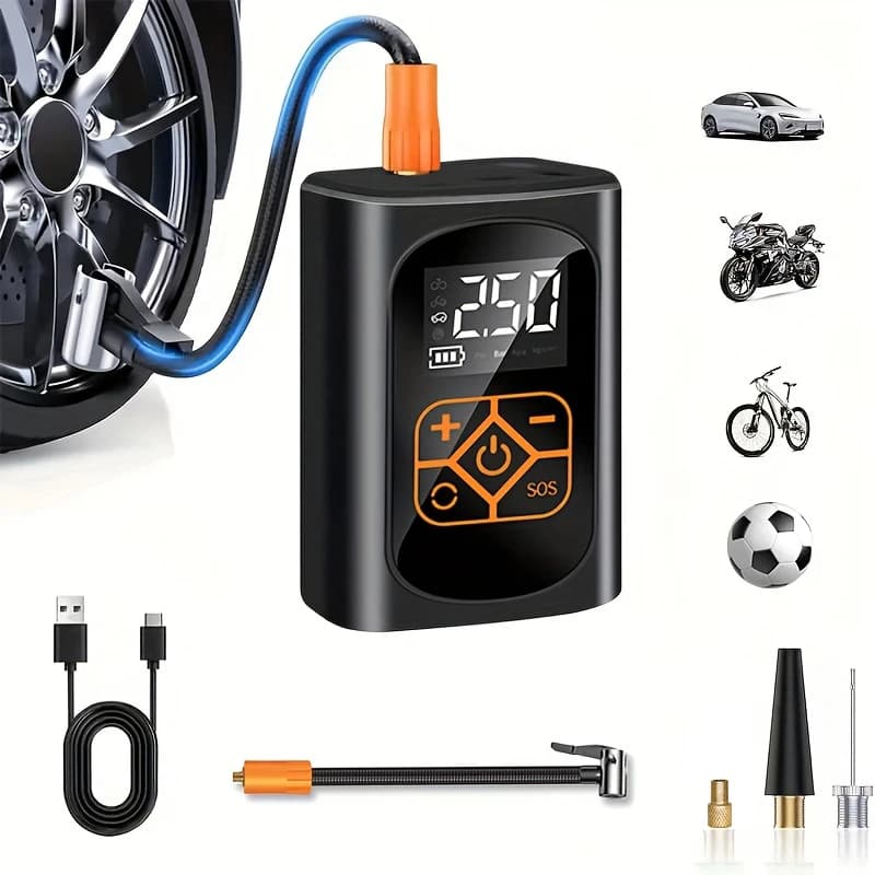 Mini pompa d'aria per pneumatici per auto Gonfiatore per pneumatici Iniettore d'aria portatile per palline per bici da moto Compressore d'aria elettronico ricaricabile
