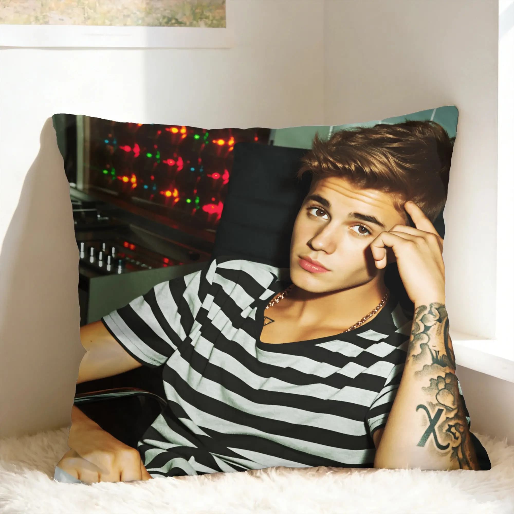 J-JustinS B-Bieber Pillow Case Print Pillow Cover For Sofa Car Home Decor Novelty Pillowcases