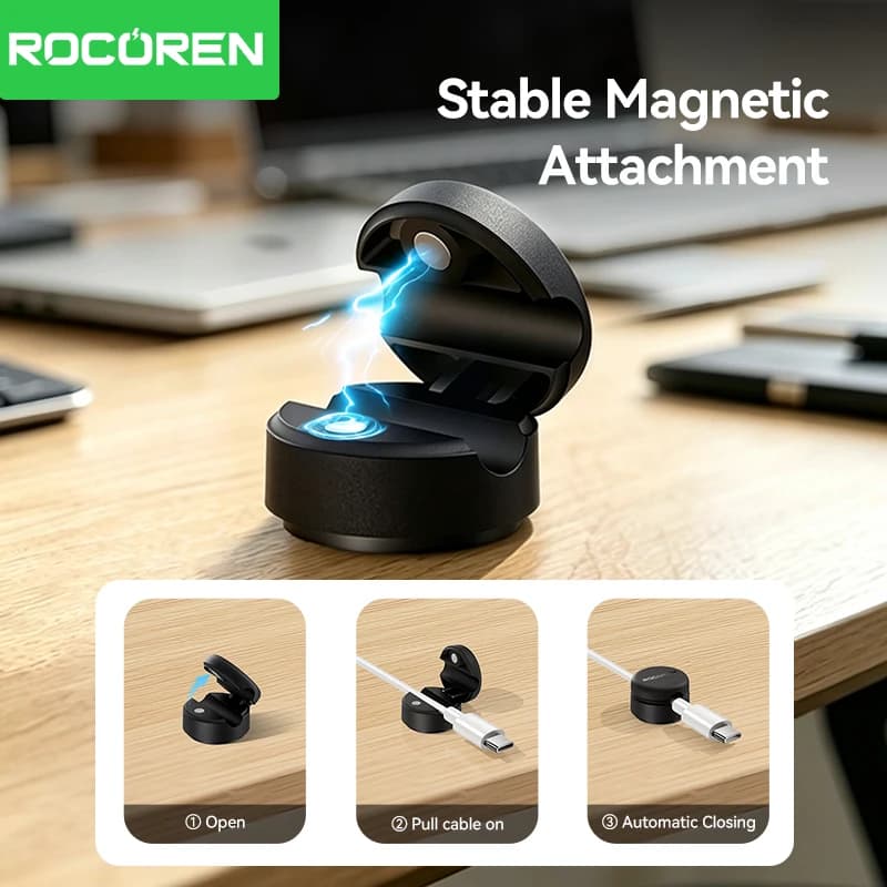Rocoren Rotating Base Magnetic Cable Clamp Smooth And Adjustable Rope Holder Located Under The Table Cable Management Organizers