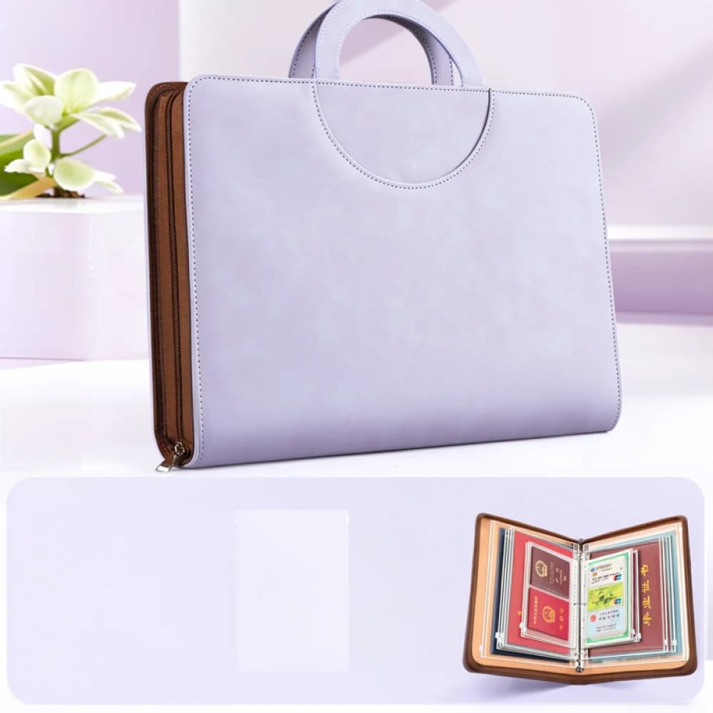 Loose Leaf Document Storage Bag For SiJinNianHua A4 Certificate Holder Leather Portfolio Folder Organizer For Important Files