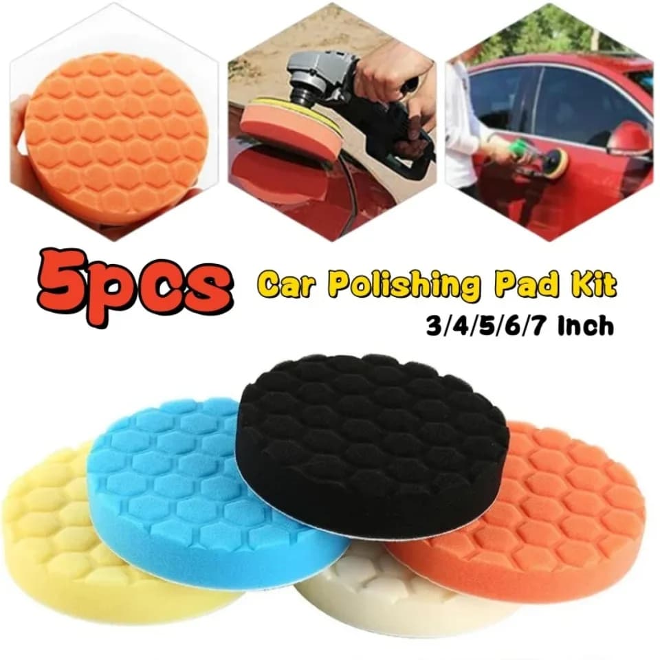5Pcs Car Polishing Pad Kit 5/6/7 Inch Self-Adhesive Buffing Wheel Car Detailing Waxing Sponge Pads Auto Care Cleaning Tool