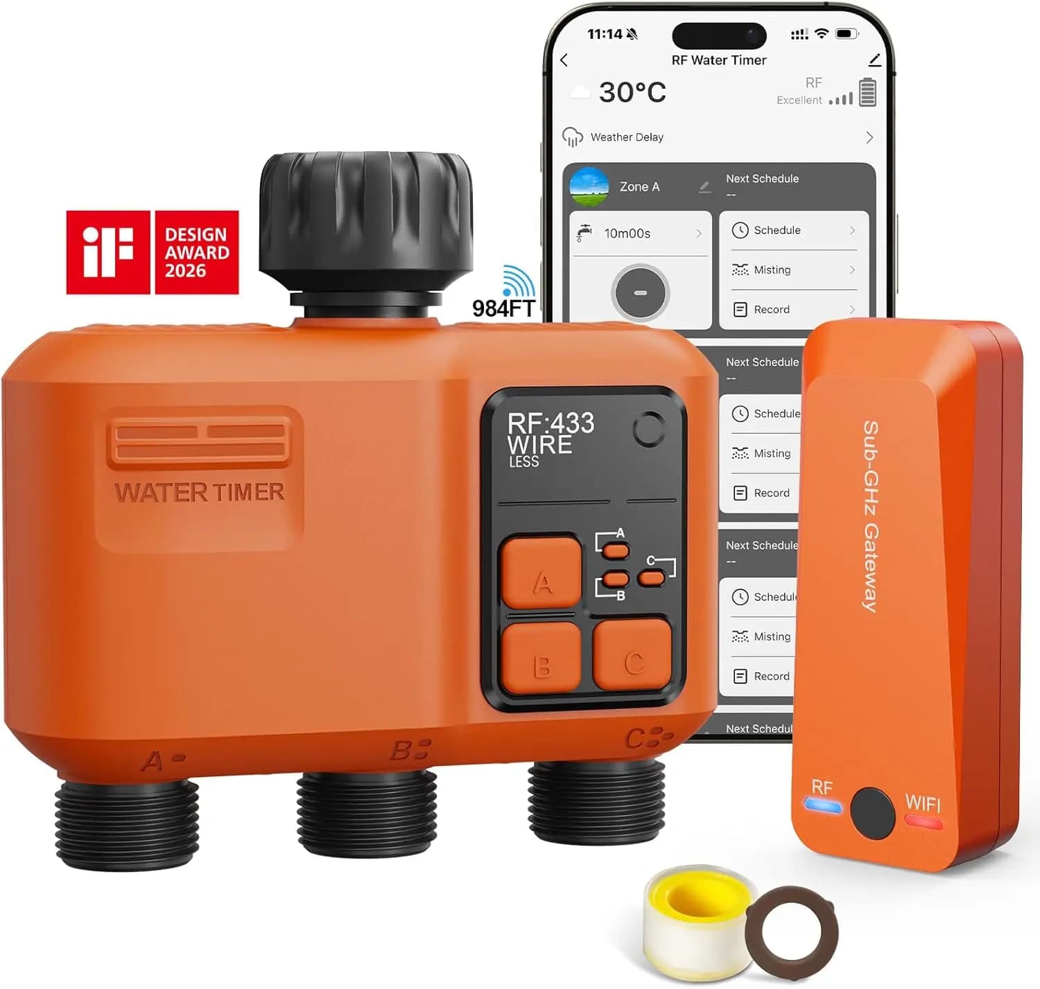 Timer per Irrigazione WiFi Intelligente con 3 Zone, Portata di 300 Metri, Controllo tramite App e Voce per Tubo da Giardino