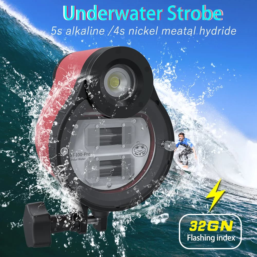 Seafrogs ST-100 Pro Fotografia subacquea Strobe 100m/328ft Diving Flash Light per Canon Sony Nikon Fujifilm Custodia per fotocamera subacquea
