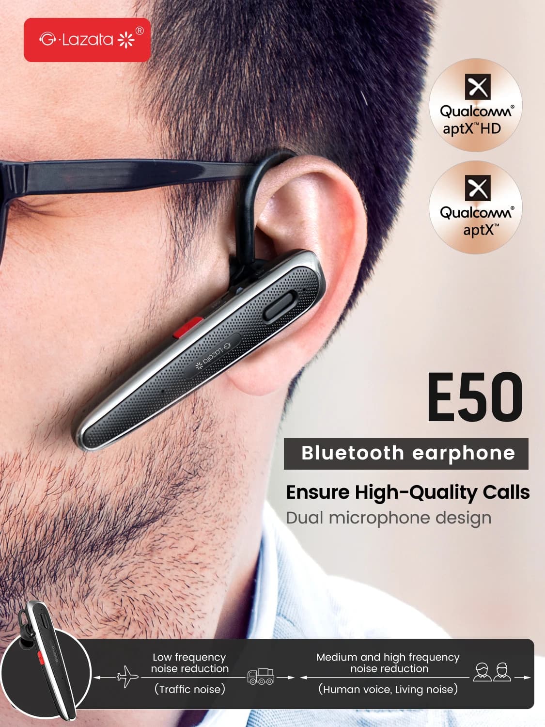 Auricolare Bluetooth Lazata 5.1 Cuffie Auricolari wireless con doppio microfono CVC8.0 Auricolare con cancellazione del rumore Vivavoce per la guida