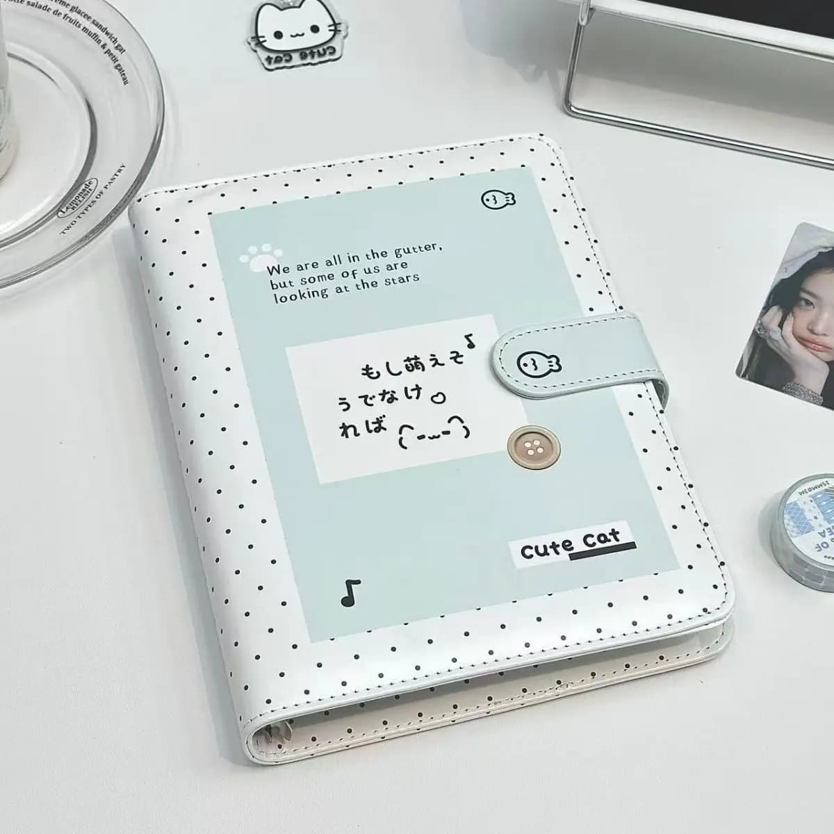 Star Kitten A5 Agenda per notebook a fogli mobili Fibbia magnetica Libro di raccolta e archiviazione di carte fotografiche con stella in pelle carina di alto valore