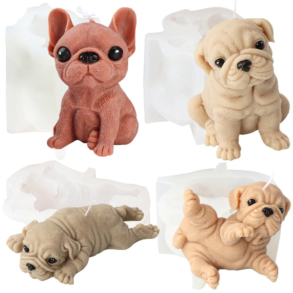 Stampi per candele in silicone per cani 3D Shar Pei Cucciolo di gesso profumato Sapone Torta al cioccolato Stampi per fondente Stampi per fondente fai da te Ainmal