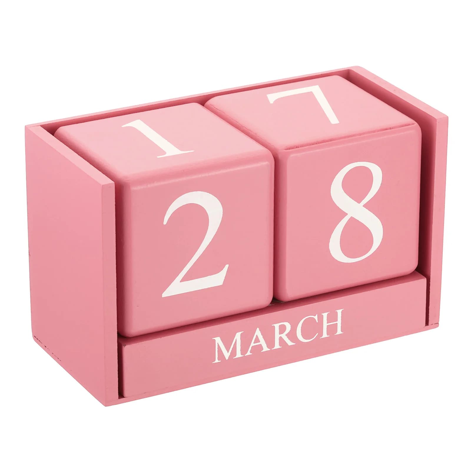 Calendario perpetuo con blocchi di legno vintage, blocchi riutilizzabili per l'esposizione della data del mese in legno per la decorazione della casa dell'ufficio della scrivania 6,1", rosa