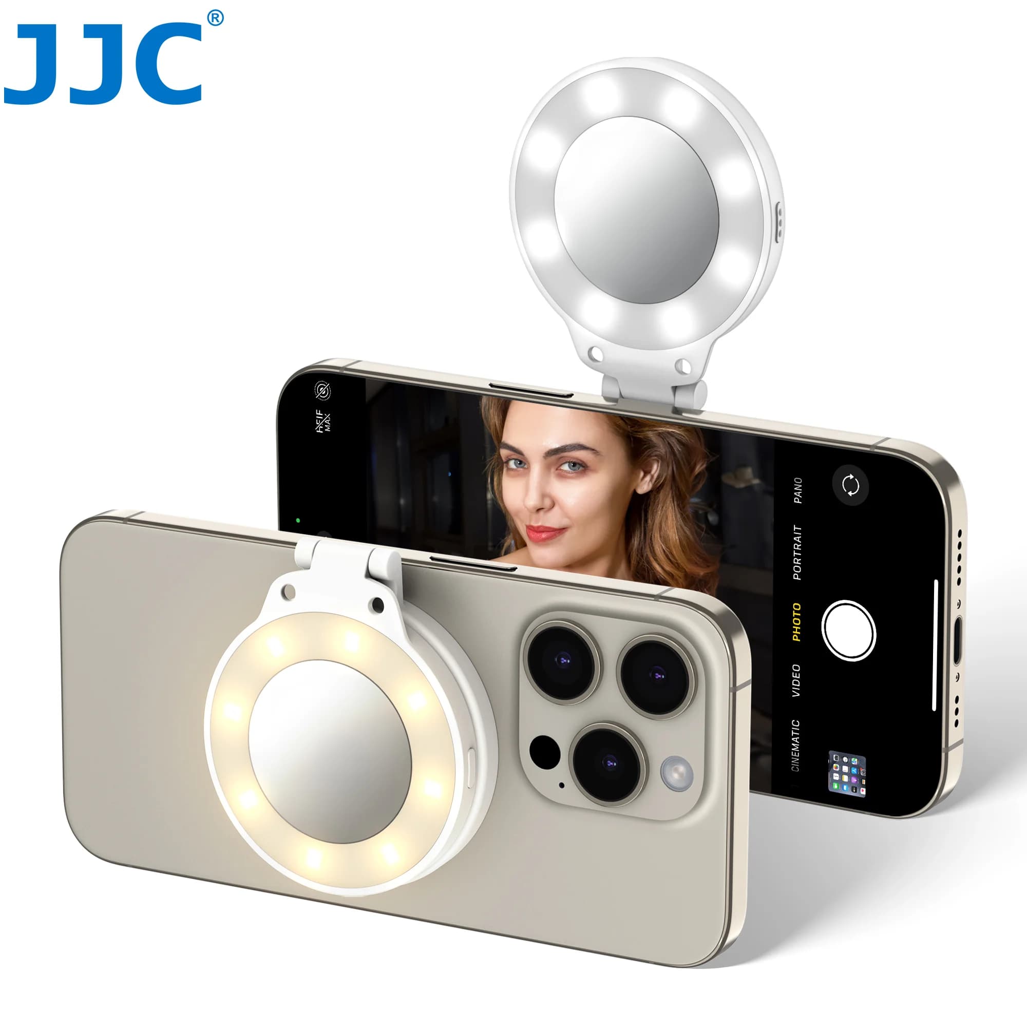 JJC Magnetic Selfie Light Adjustable Color 180 ° Flip for iPhone 16 15 Pro Max 14 Pro Max Magnetic Phone Support Bracket