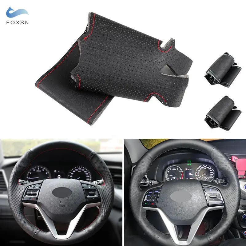 Indoor black perforated leather car steering wheel cover for Hyundai Tucson 3 2015 2016 2017 2018 2019 Interior accessories