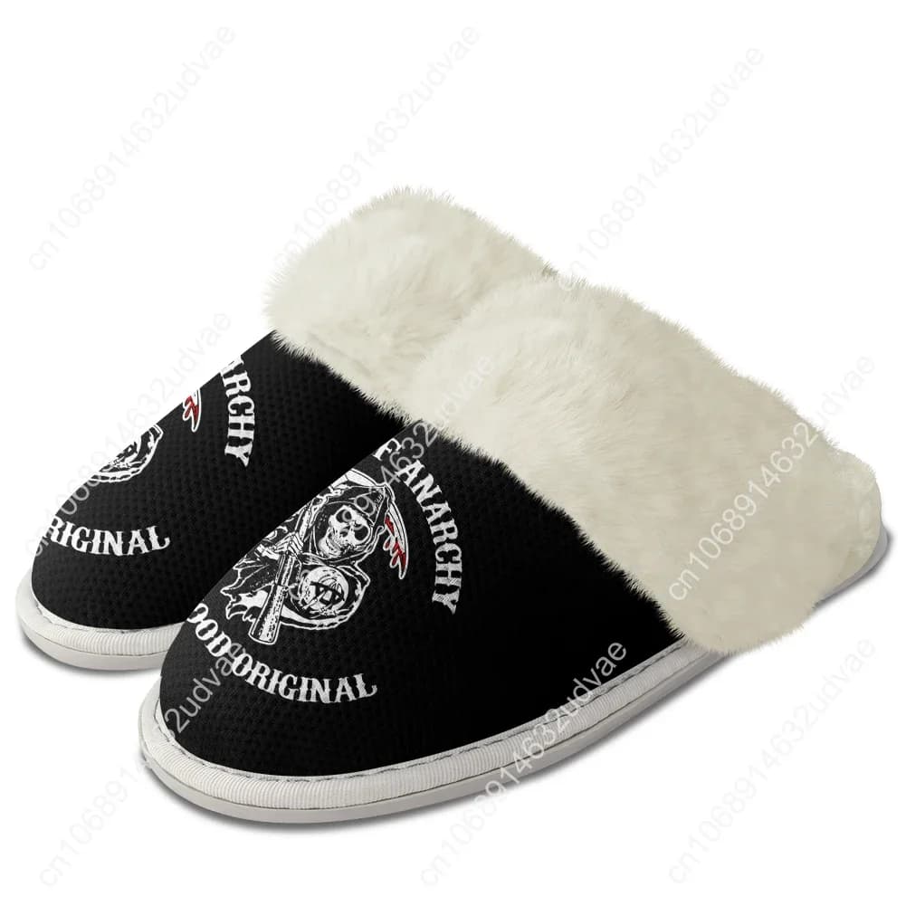 Sons Of Anarchy SOA Pantofole in peluche per tenere al caldo le scarpe da uomo e da donna per la casa, in cotone, per camera da letto, pantofole termiche leggere personalizzate fai da te