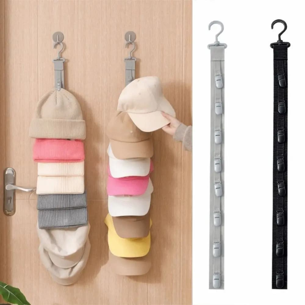 Metal Hanging Hat Storage Clips Holder with 8 Non-Slip Clips Shock Proof Baseball Cap Rack Black Grey Multilayer