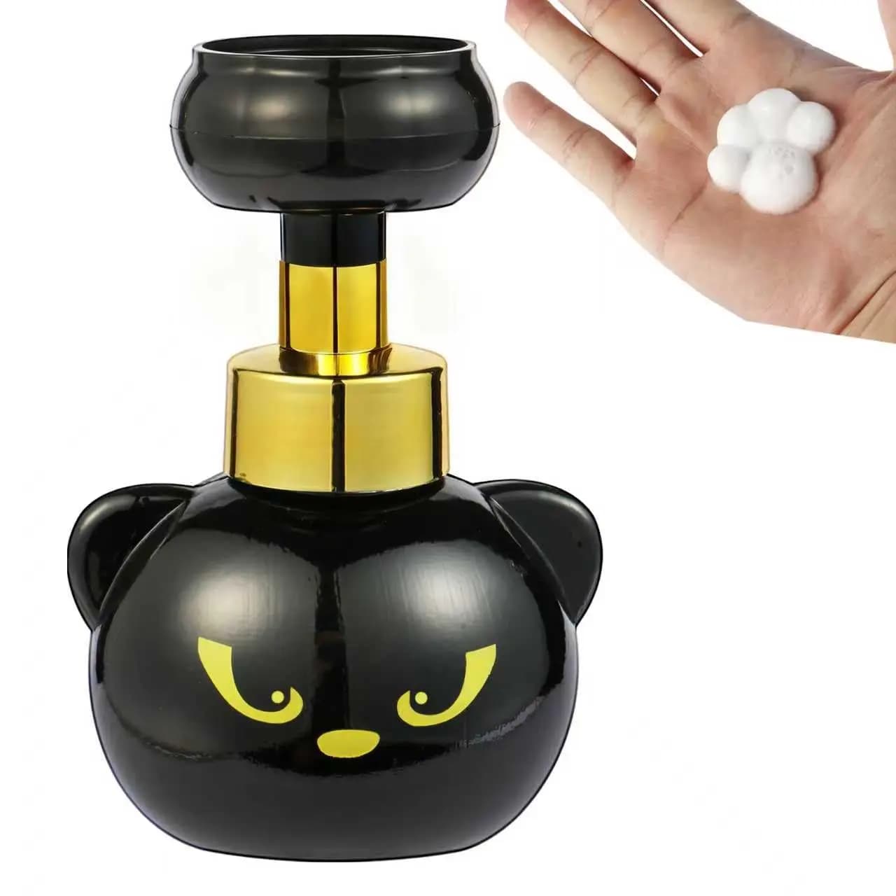Dispenser di Sapone in Schiuma a Forma di Zampa di Gatto, Erogatore di Schiuma Nero a Forma di Zampa, Ricaricabile ed Ecologico