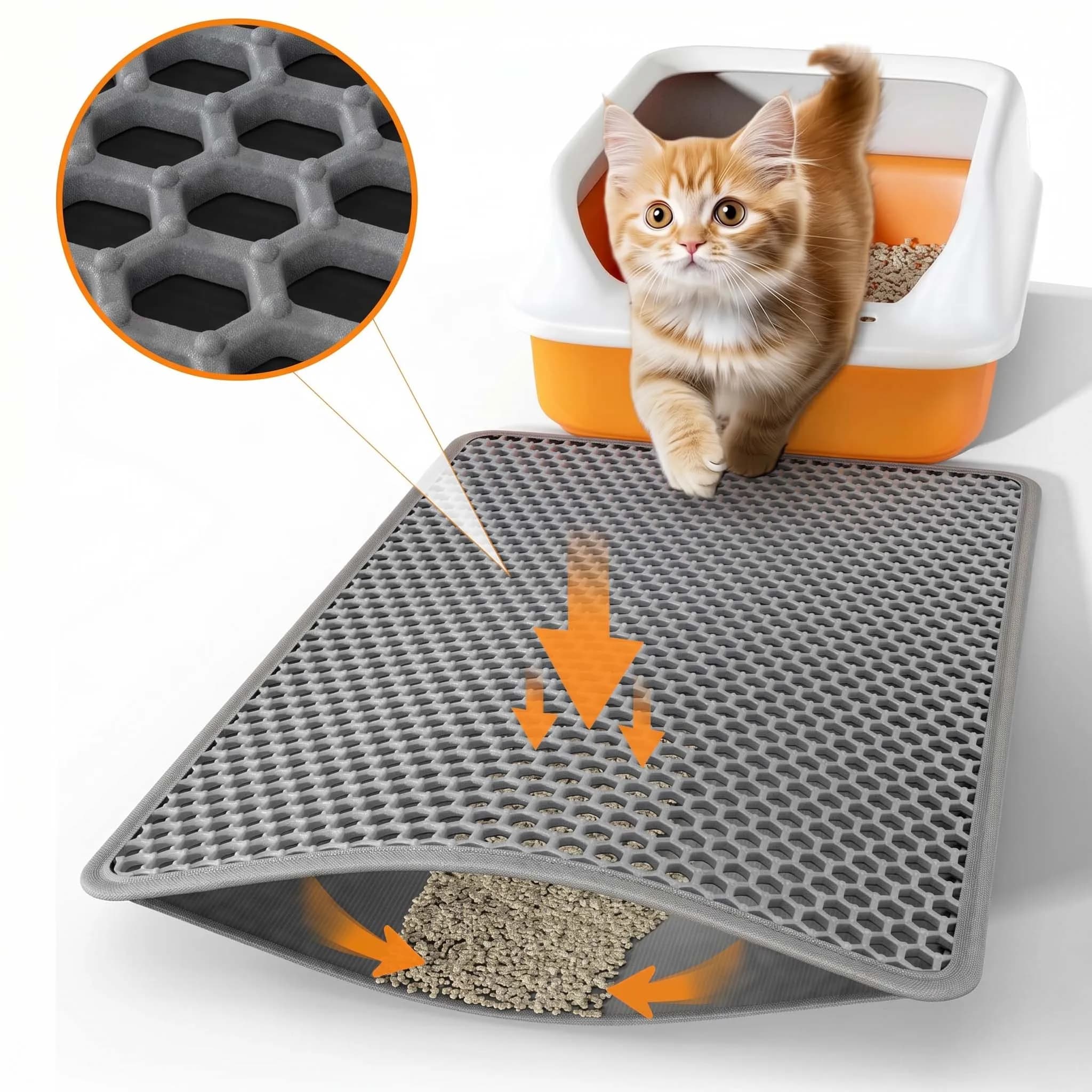 Tappetino per lettiera gatti a doppio strato, resistente, impermeabile, lavabile, per la pulizia della lettiera e del letto degli animali domestici