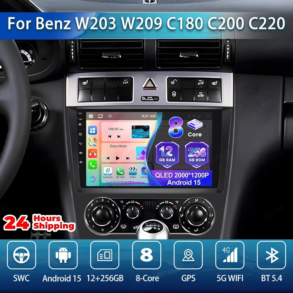 Android 15 Autoradio Per Benz W203 W209 C180 C200 C220 C230 AI Voce RDS Sistemi DVD 360 Macchina Fotografica Stereo BT Qualcomm Autoradio IPS