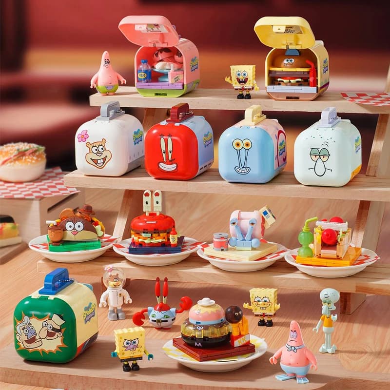 Areax Spongebob Bikini Bottom Consegna di cibo Scatola cieca Pvc Assemblare Modello Poseable Figura da collezione Fan per bambini Regalo di compleanno