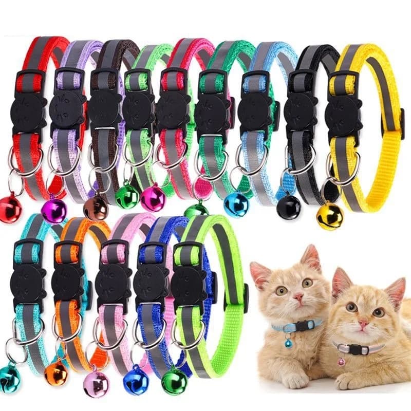Reflective Adjustable Cats and Small Dogs Collars with Bells Pet Supplies Anti-strangling Cats Necklace Breakaway Cat Collar