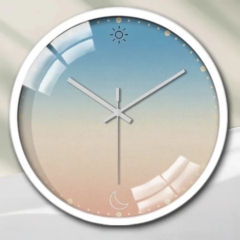 Orologio da parete silenzioso rotondo con gradiente di sole e luna, adatto per soggiorno, scuola, studio, camera da letto, regalo per bambini