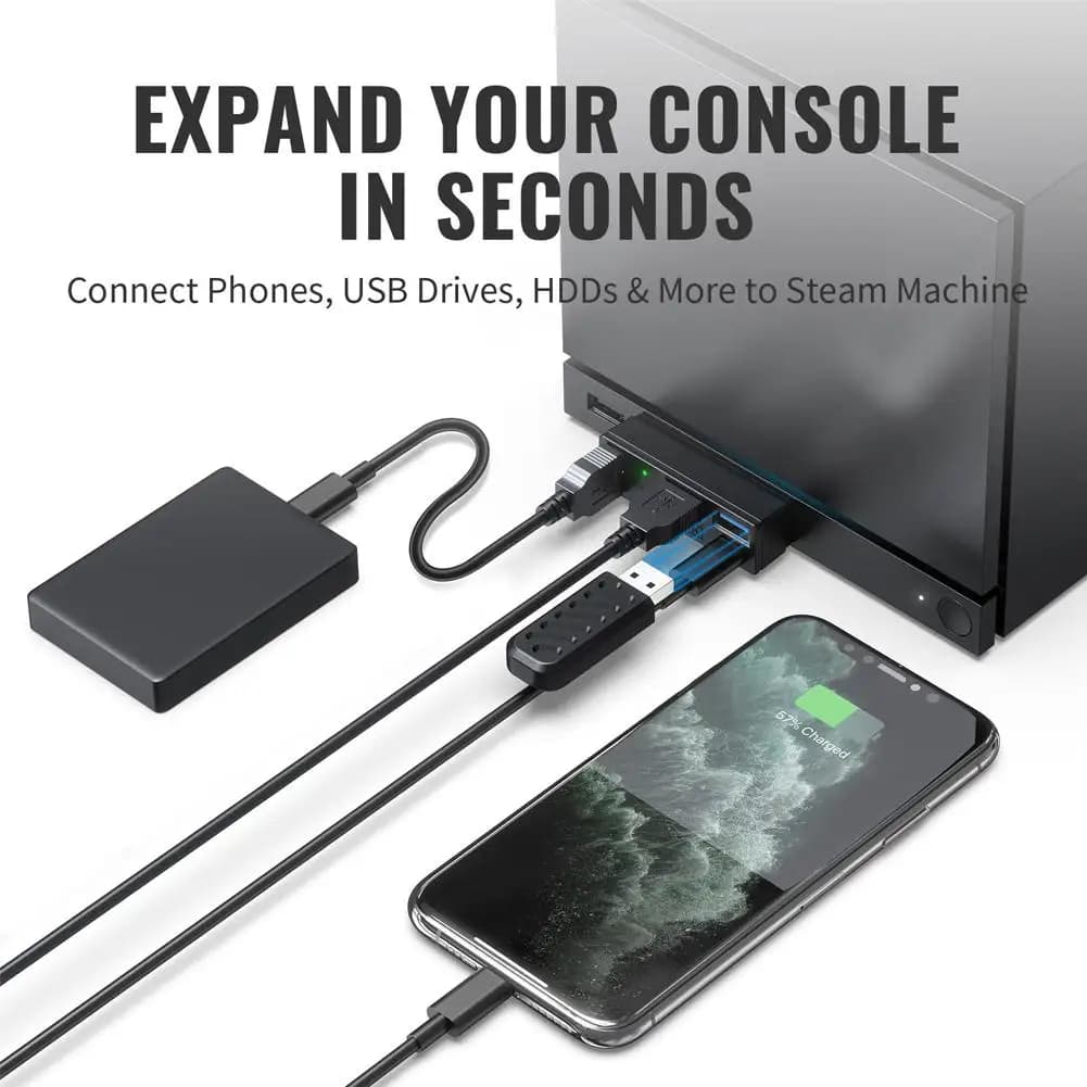 Nuovo Hub USB 3.0 Portatile 4 in 1 Compatibile con PS5, PC e Steam Machine, Accessorio Ultra-Veloce per Gaming e Trasferimento Dati