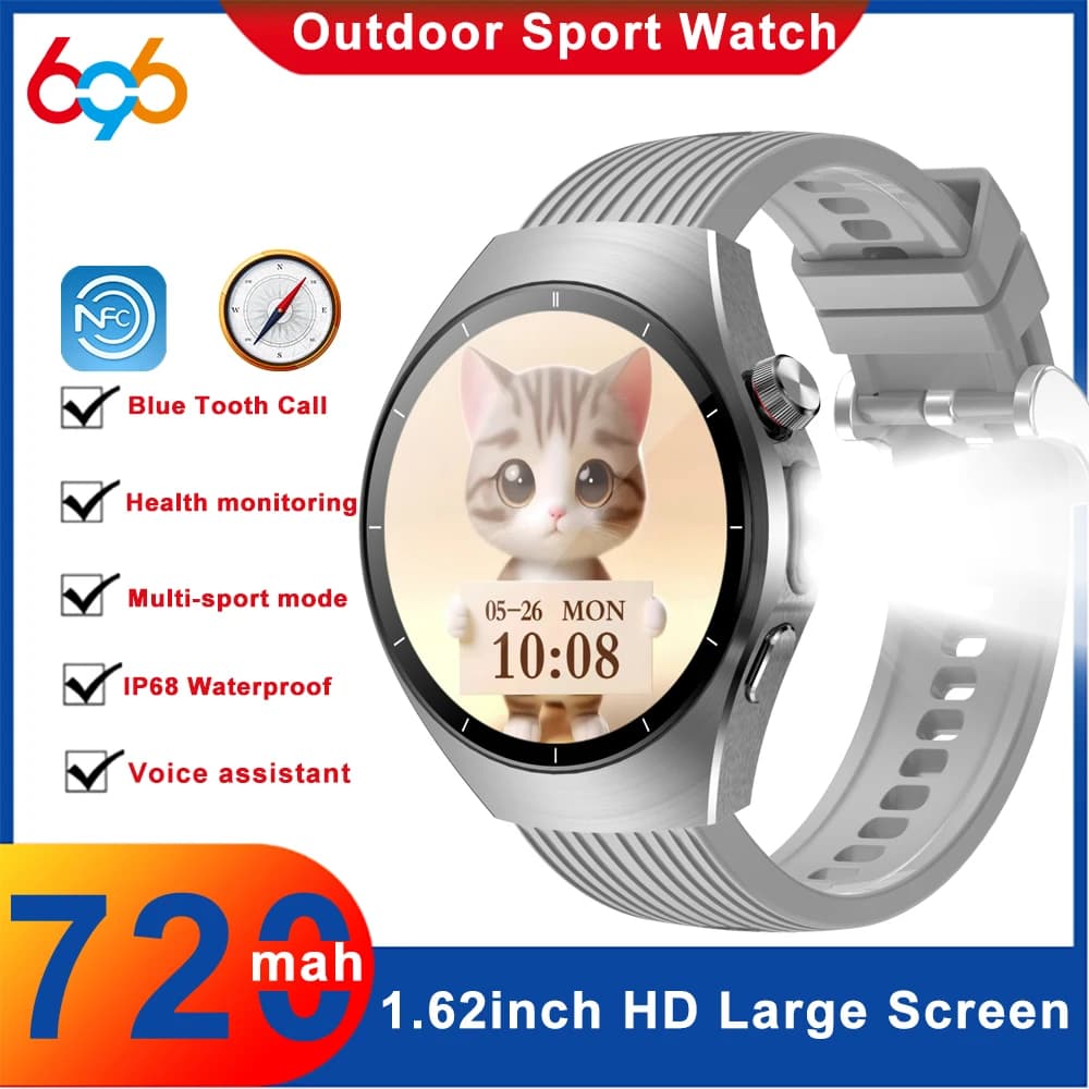2026 Men Blue Tooth Call Outdoor LED Flashlight Compass Smart Watch Waterproof Sports Fitness NFC Smartwatch Voice Assistant