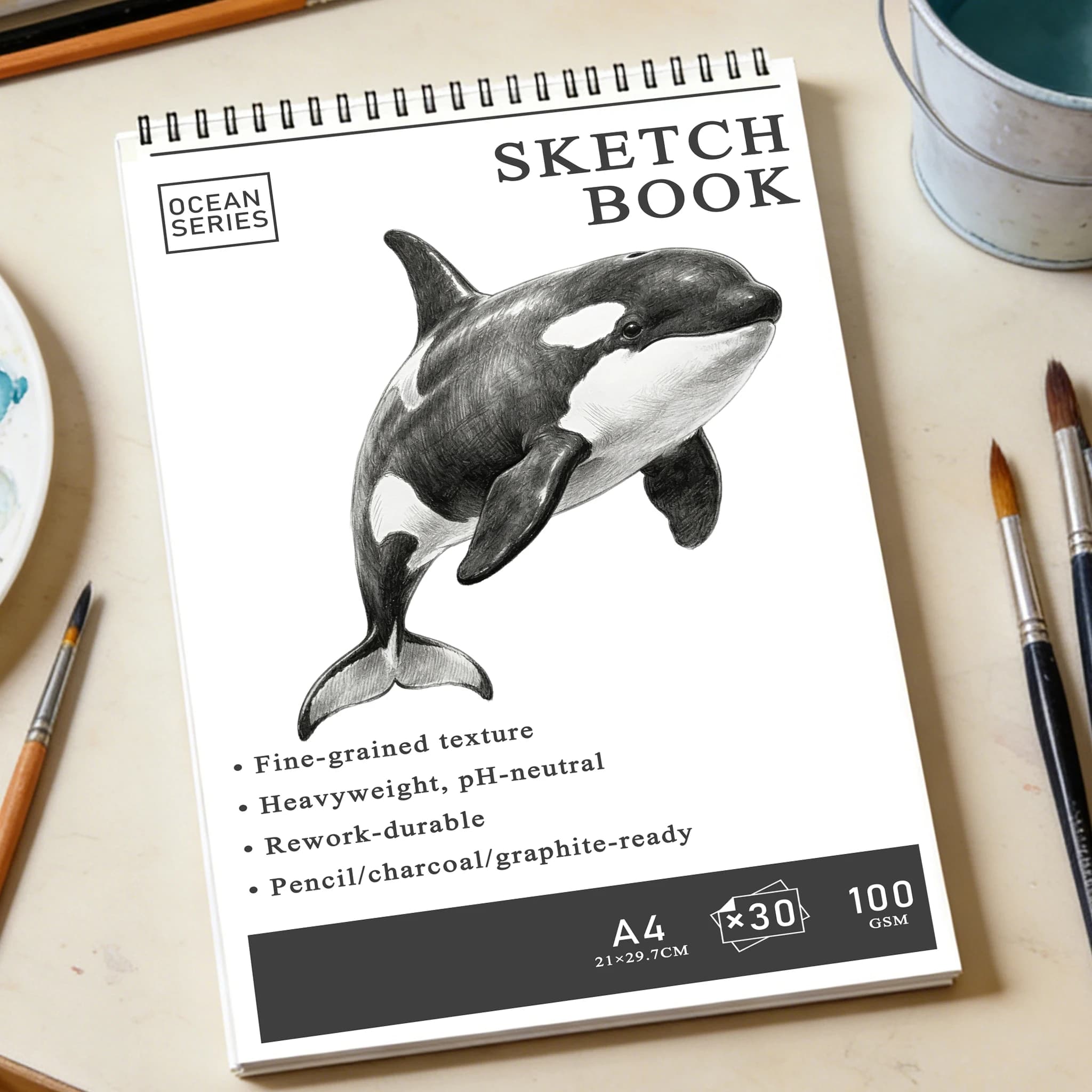 Ocean Series Heavyweight Art Sketchbook - 30 Sheets Fine-Grained Ph-Neutral Paper, Rework-Durable Spiral-Bound Watercolor Pad &