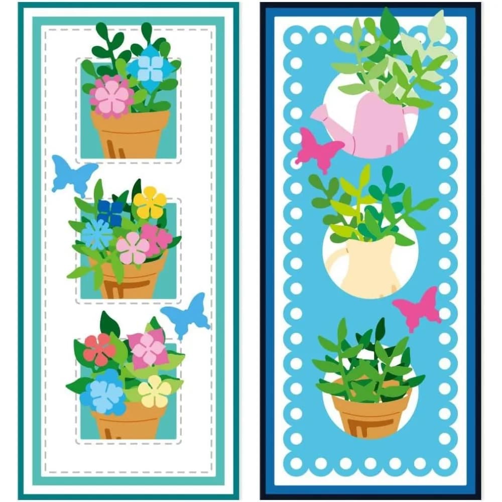2 Styles 3D Potted Plant Frame Cutting Dies Flower Plants Butterfly Card Making Die Cut Steel Die Cuts Stencils Scrapbooking